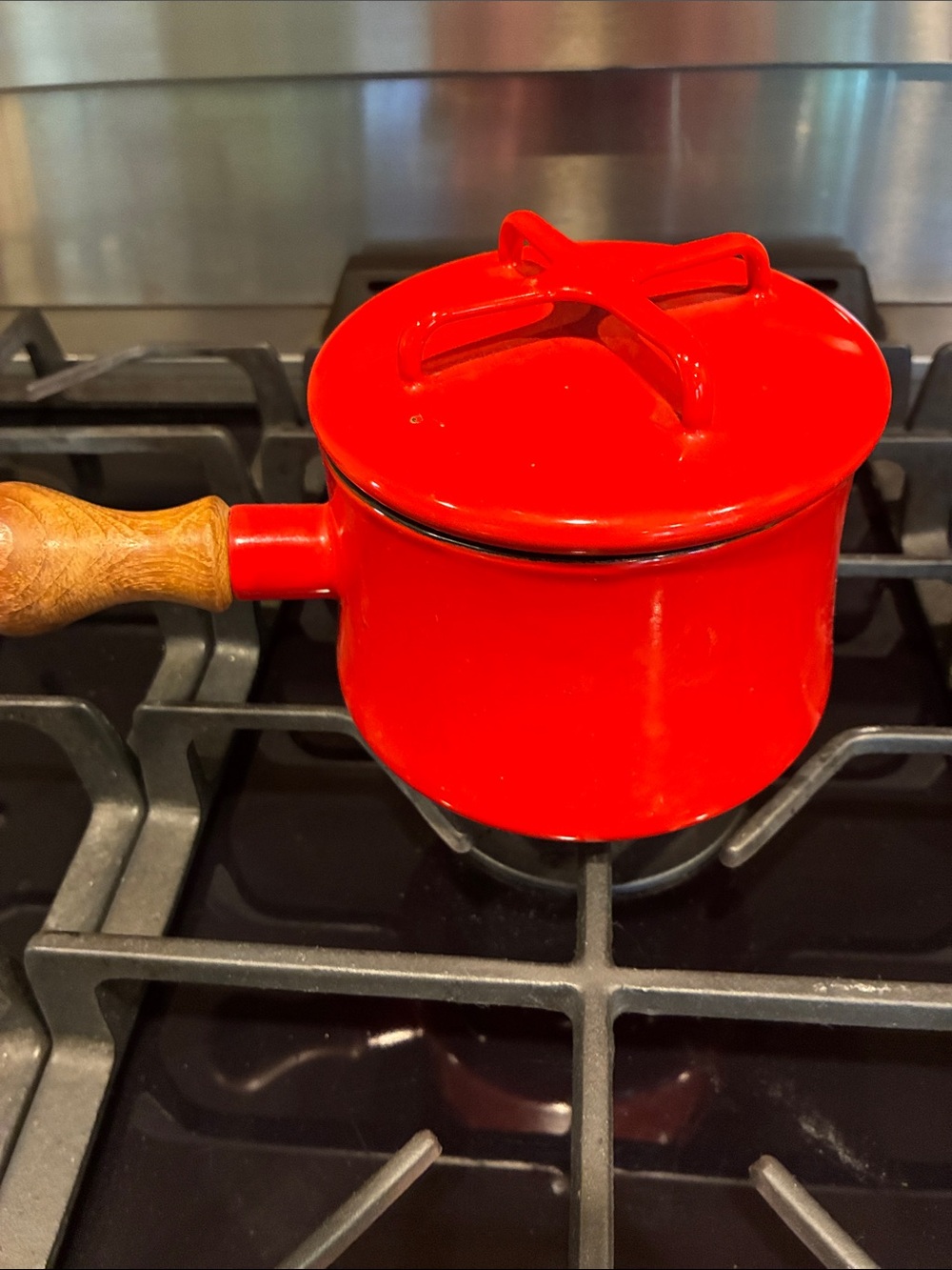 Dansk Kobenstyle  Red Small Stovetop Saucepan with Lid and Wooden Handle